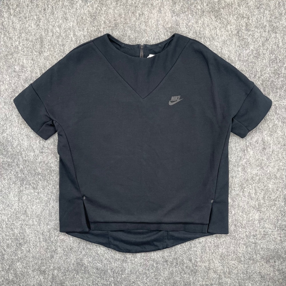 Nike Tech Sweatshirt Womens Medium Black Short Sleeve Back Zip